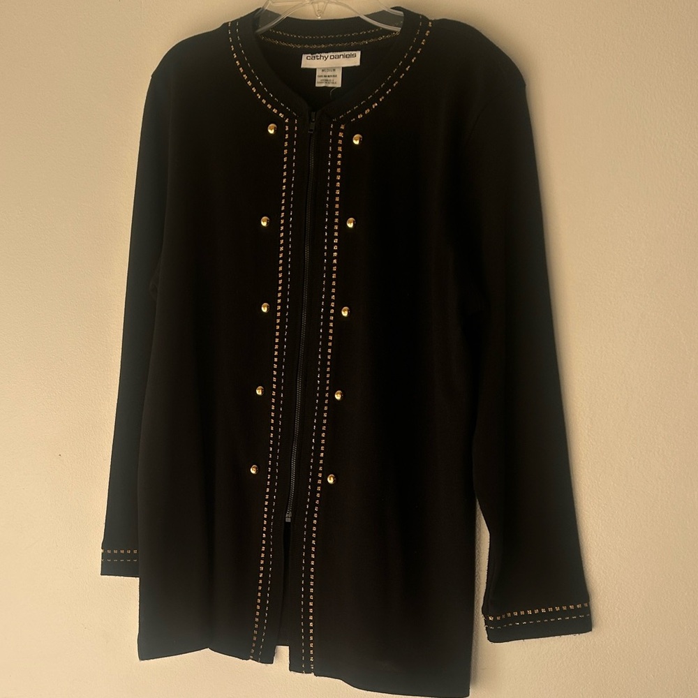 Cathy Daniels Black Sweater with Gold Details